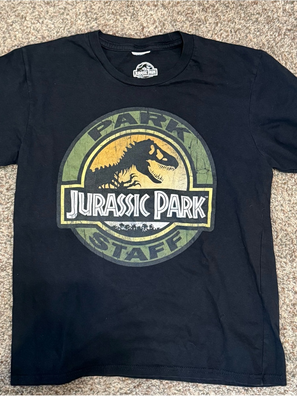 Jurassic Park Staff Logo Tee - Black with Green & Yellow Graphic